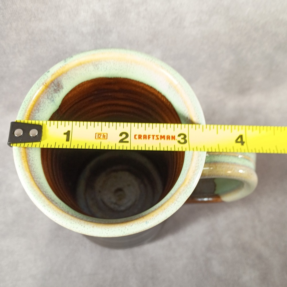 Hand Thrown Studio Art Pottery Mug Celedon & Brown Glazed 16oz Signed 6" Tall - Picture 9 of 9